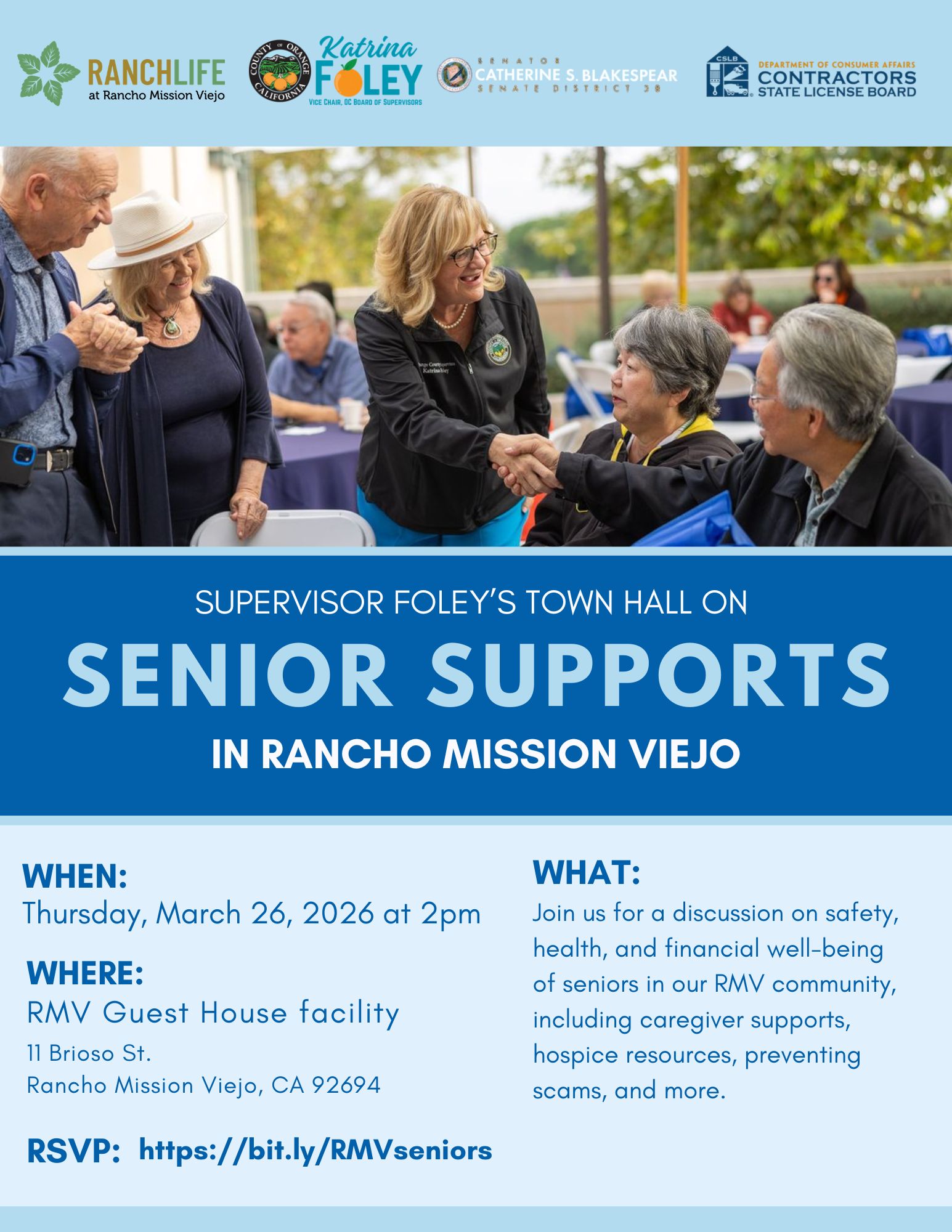senior supports town hall at 11 brioso st. in rancho mission viejo